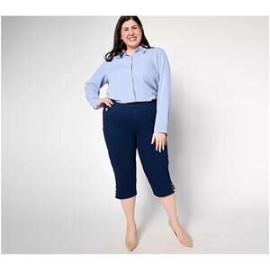 Quacker Factory DreamJeannes Short Mini Faux Pearl Capri Pant Dark Indigo Sz 3X